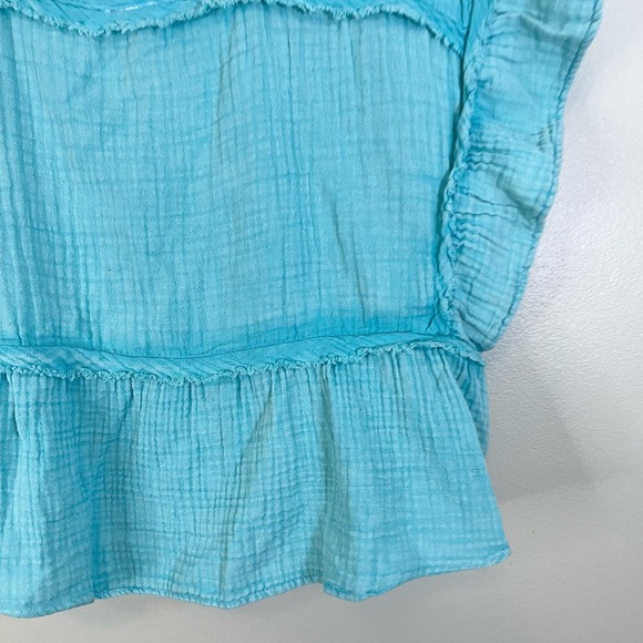 C&C California Blue Cotton Square Flutter Ruffle Sleeve Peplum Blouse Large NWT - Picture 10 of 10